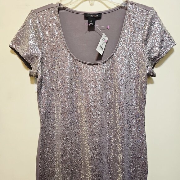 New White House Black Market SMALL Pewter Sparkle Shell Short Sleeve Top - Picture 1 of 7
